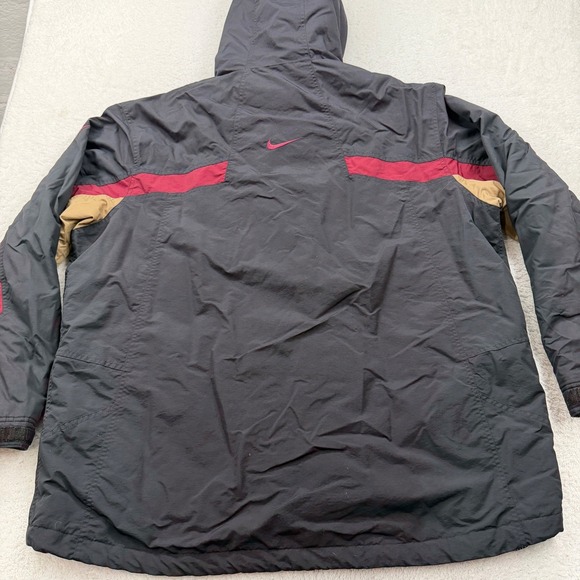 Nike XXL Mens Hooded Padded Puffer Winter Jacket Coat Black Red Khaki Stripe - Picture 9 of 9